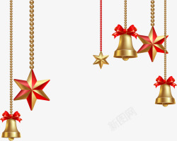 铃铛挂件矢量挂金色闪耀铃铛圣诞老人高清图片