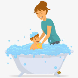 妈妈给小孩洗澡妈妈给宝宝洗澡插画矢量图高清图片
