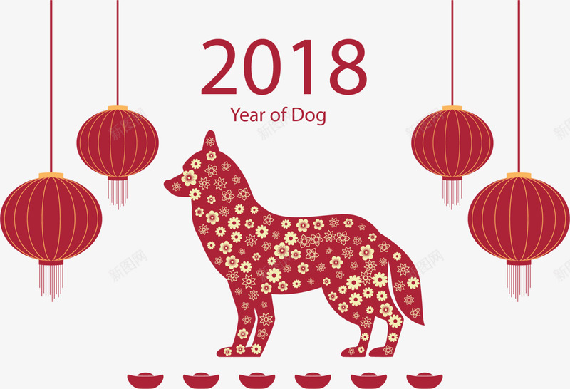 2018狗年红色小狗png免抠素材_88icon https://88icon.com 2018 dog of year 灯笼挂饰 狗年 红色小狗 红色灯笼