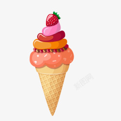卡通草莓冰淇淋食物矢量图素材