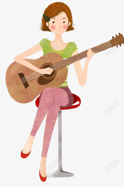 卡通美女png免抠素材_88icon https://88icon.com 人物 卡通人物 卡通女孩 吉他 吉他少女 女孩 弹吉他 新图网 美女