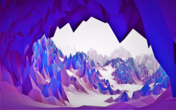 紫色雪山山洞卡通海报背景素材