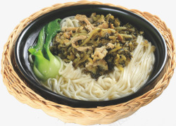 中国饮食石锅雪菜肉丝面高清图片