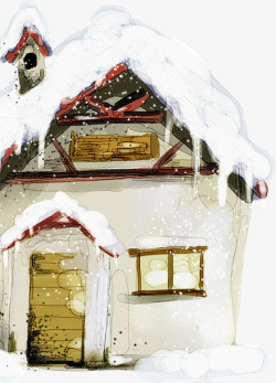 创意手绘合成雪景房子素材