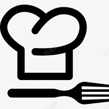 欧美厨房设计厨师的帽子和叉图标图标