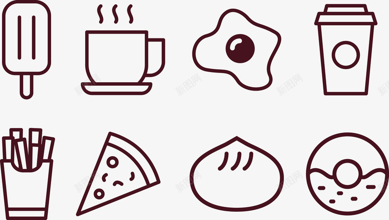 特色食物矢量图eps免抠素材_88icon https://88icon.com 包子 咖啡 披萨 杯子 甜甜圈 薯条 雪糕 鸡蛋 矢量图