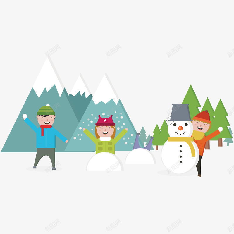 儿童游戏雪地景观背景png免抠素材_88icon https://88icon.com 儿童 冬季 帽子 游戏玩耍 雪人