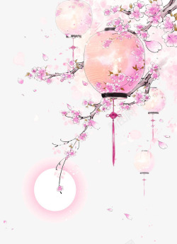 粉色梦幻灯笼桃花边框纹理素材