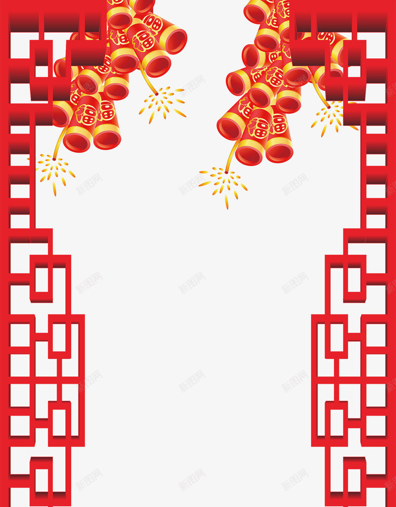 新年鞭炮边框png免抠素材_88icon https://88icon.com 中国风 新年 红色 边框素材 鞭炮