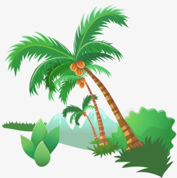 绿色海滩椰子树和草丛矢量图素材