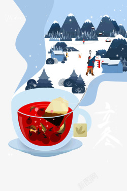 雪铲立冬堆雪人铲雪吃饺子高清图片