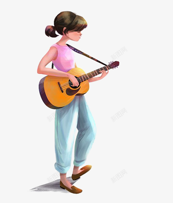 弹吉他的女孩png免抠素材_88icon https://88icon.com 卡通 卡通人物 卡通女孩 吉他 吉他少女 女孩 弹吉他 手绘 插画 演奏 音乐