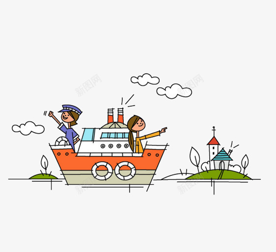 坐船游览png免抠素材_88icon https://88icon.com 休闲 卡通 娱乐 旅游 海边