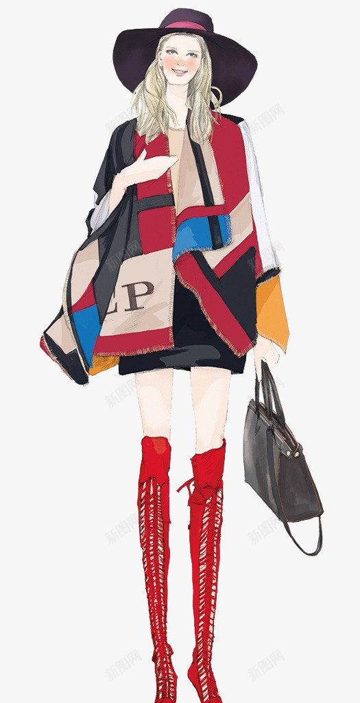 时尚女孩png免抠素材_88icon https://88icon.com 卡通搭配 卡通搭配素材 大披肩 女孩 帽子 手提包 手绘搭配 手绘搭配png 手绘搭配png素材 手绘搭配素材 搭配 秋冬搭配矢量 秋冬搭配矢量素材 长筒靴