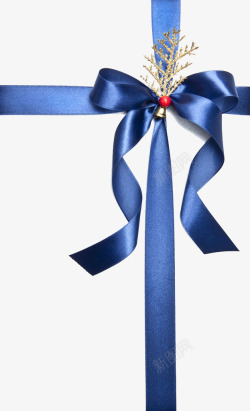 手绘蓝色丝带礼花结手绘蓝色圣诞节丝带图高清图片