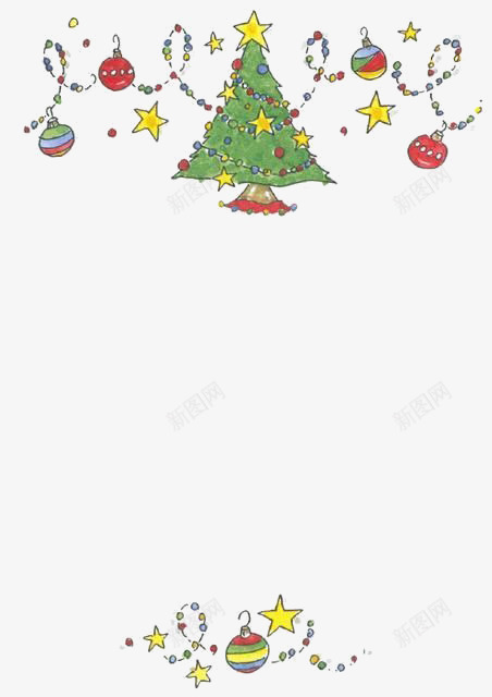 手绘圣诞节背景png免抠素材_88icon https://88icon.com 五角星 圣诞彩球 圣诞树 圣诞节背景装饰 平安夜素材
