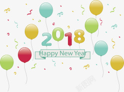 彩色飞舞气球2018新年素材