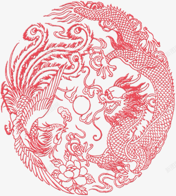 红色龙纹png免抠素材_88icon https://88icon.com 中国风 凤凰 吉祥 花纹