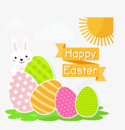 创意彩蛋和白兔复活节贺卡素材