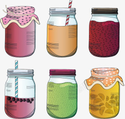手绘玻璃罐子装着的果汁素材