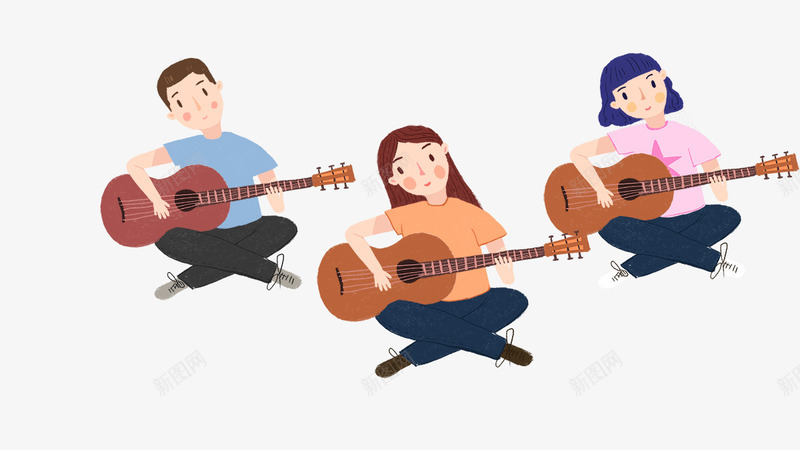 卡通手绘吉他社团psd免抠素材_88icon https://88icon.com 三个学生 免抠卡通女人 卡通 吉他社团 弹吉他的学生 手绘