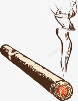 清香雪茄点燃的手绘卡通雪茄矢量图高清图片