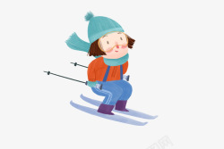 冬季女孩手绘滑雪人物图高清图片