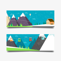 冬季雪山蓝色风景卡片矢量图素材