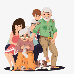 家庭合照卡通祖父母和孩子高清图片