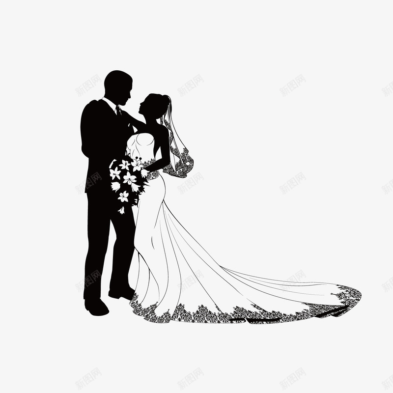 黑色结婚剪影png免抠素材_88icon https://88icon.com 剪影 捧花 素描婚纱 结婚 黑色