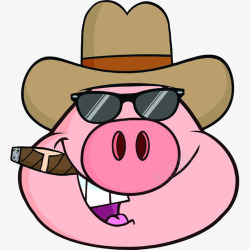 猪帽子卡通戴帽子和墨镜抽雪茄的粉红小高清图片