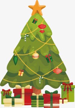 圣诞节堆满礼物的圣诞树矢量图素材