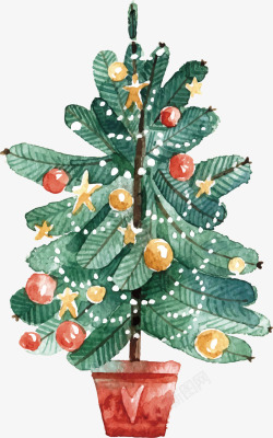 手绘水彩圣诞树盆栽矢量图素材