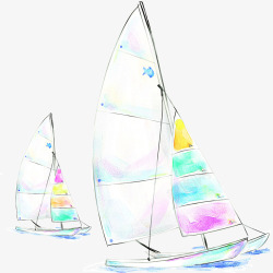 手绘水彩帆船素材