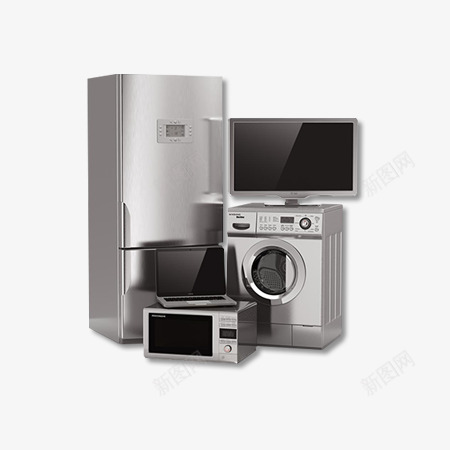家电套装png免抠素材_88icon https://88icon.com 冰箱 显示器 洗衣机 烤箱 电脑 银色