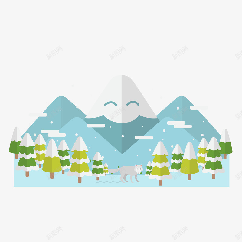 雪山矢量图ai免抠素材_88icon https://88icon.com 几何雪山 山林 狐狸 蓝色 矢量图