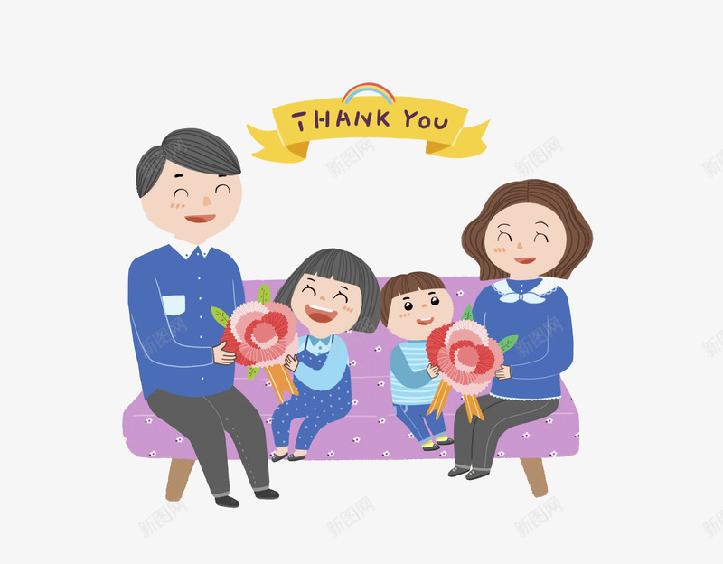 高兴地一家png免抠素材_88icon https://88icon.com 一家人 卡通 子女 孝顺的 感恩节 父母 鲜花