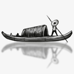 中国风手绘图一叶孤舟划船人物装饰图高清图片