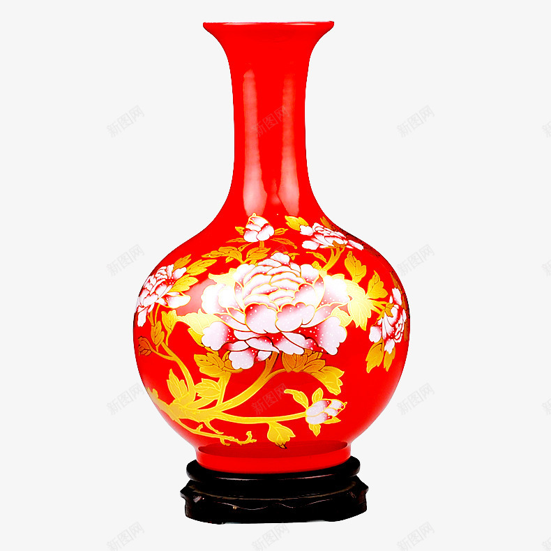 红色花瓶psd免抠素材_88icon https://88icon.com 中国风 产品实物 插花瓶 牡丹花 瓶子 花瓶 花瓶底座