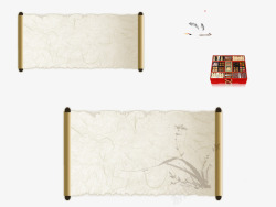 古典白色花纹卷轴素材
