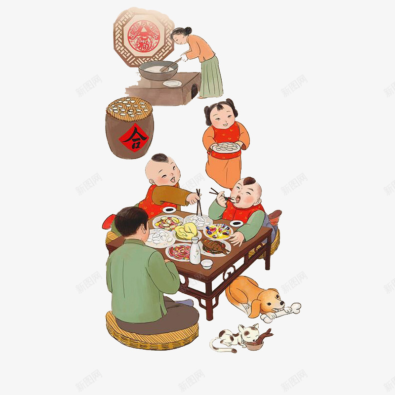 围在一起吃饭的一家人png免抠素材_88icon https://88icon.com 一家人 中国风 卡通 古代 吃饭 吃饭古代 团圆饭 坐在餐桌前 年夜饭 新年 节日