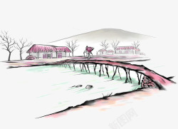 灏忔潙搴红色中国风小村庄边框纹理高清图片