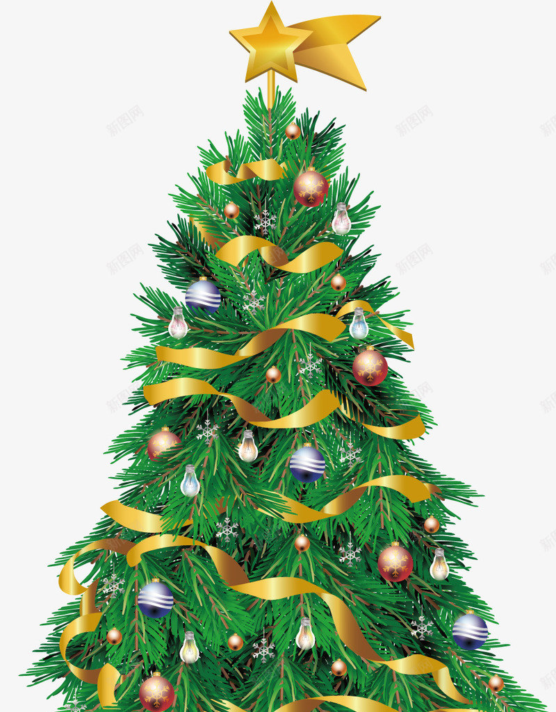 手绘立体精美圣诞树矢量图ai免抠素材_88icon https://88icon.com 写实 手绘 立体 精美的圣诞树 装饰圣诞树 金色彩带 矢量图