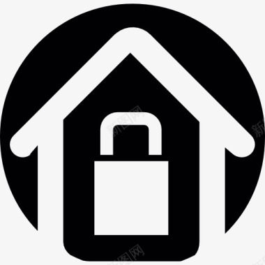 地产展板房子锁在一个圆形的黑色背景轮廓图标图标