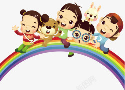 卡通彩虹小孩装饰图案素材
