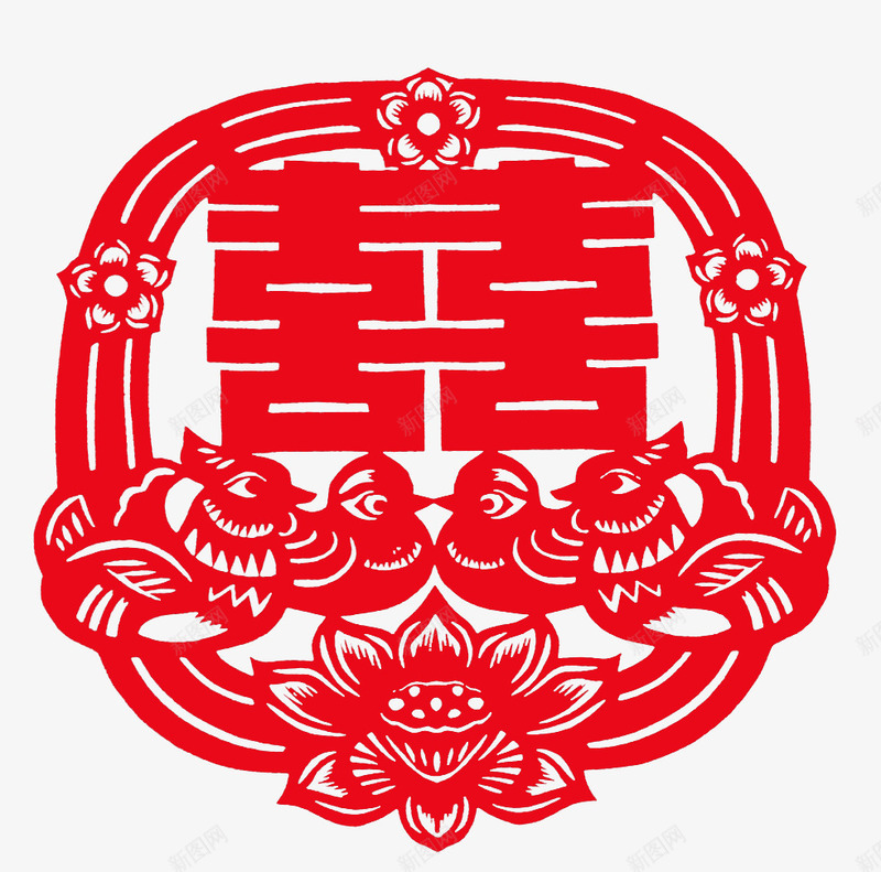 杜鹃鸟双喜字png免抠素材_88icon https://88icon.com 双喜字 吉祥 喜庆 圆形喜字 福气