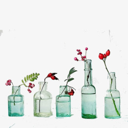 红色玻璃瓶绿色植物高清图片