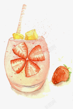 手绘草莓汁素材