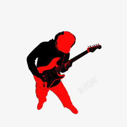 歌手吉他红色人海报装饰素材
