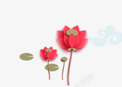 红色3D立体莲花装饰图案素材